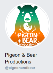 Pigeon & Bear Productions logo, a bear with a pigeon in its arms.