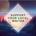 An illustrated night forest scene aptioned 'Support your local writer'